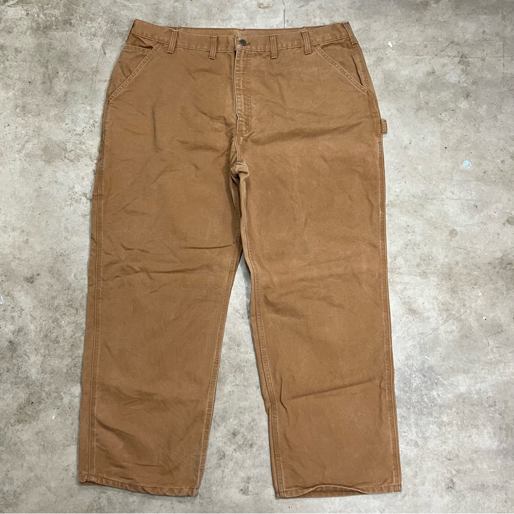 Carhartt Mens Dungaree 44x30 Carpenter Work Pants Brown Canvas  Fit B11 BRN